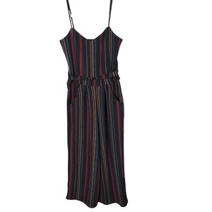 Eclipse Multi Stripe Cami Jumpsuit Tie Waist Size XS Black, Red and White